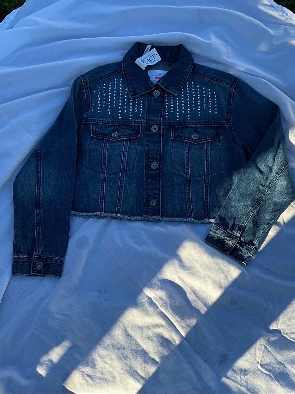 The Children's Place Dark Blue Stud Detail Cropped Denim Jacket